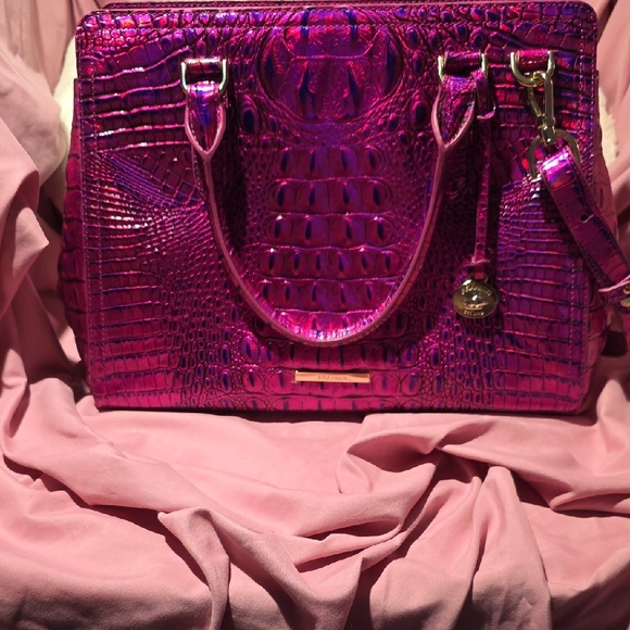 Brahmin Metallic Pink Embossed Satchel